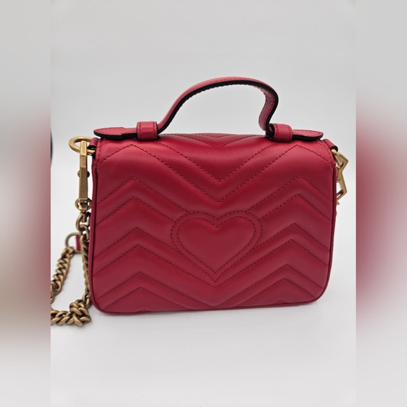Gucci GG Marmont Mini Top Handle Flap Bag Matelasse Leather Red - Picture 4 of 11